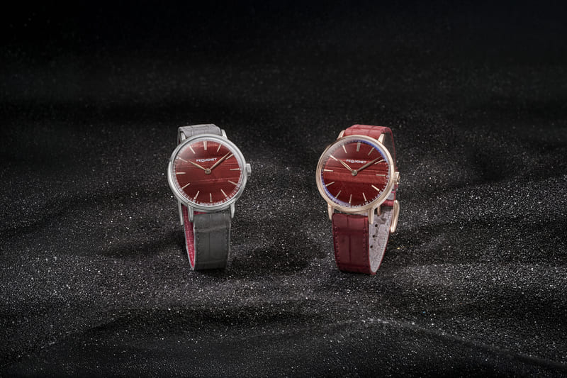 Pequignet Attitude Tiger’s Eye Limited Edition watches one with a red strap and one with a black strap